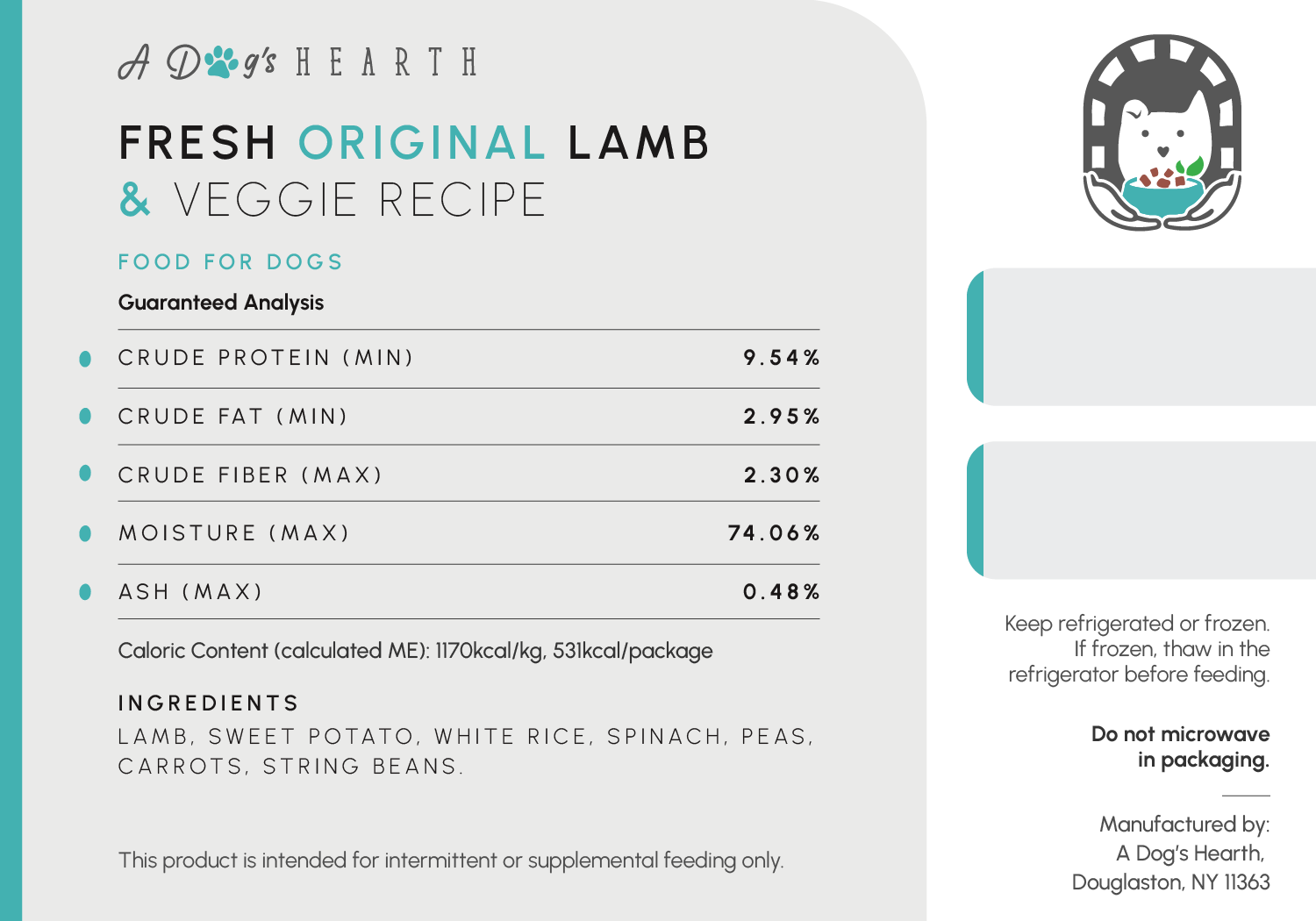 Lamb recipe guaranteed analysis label