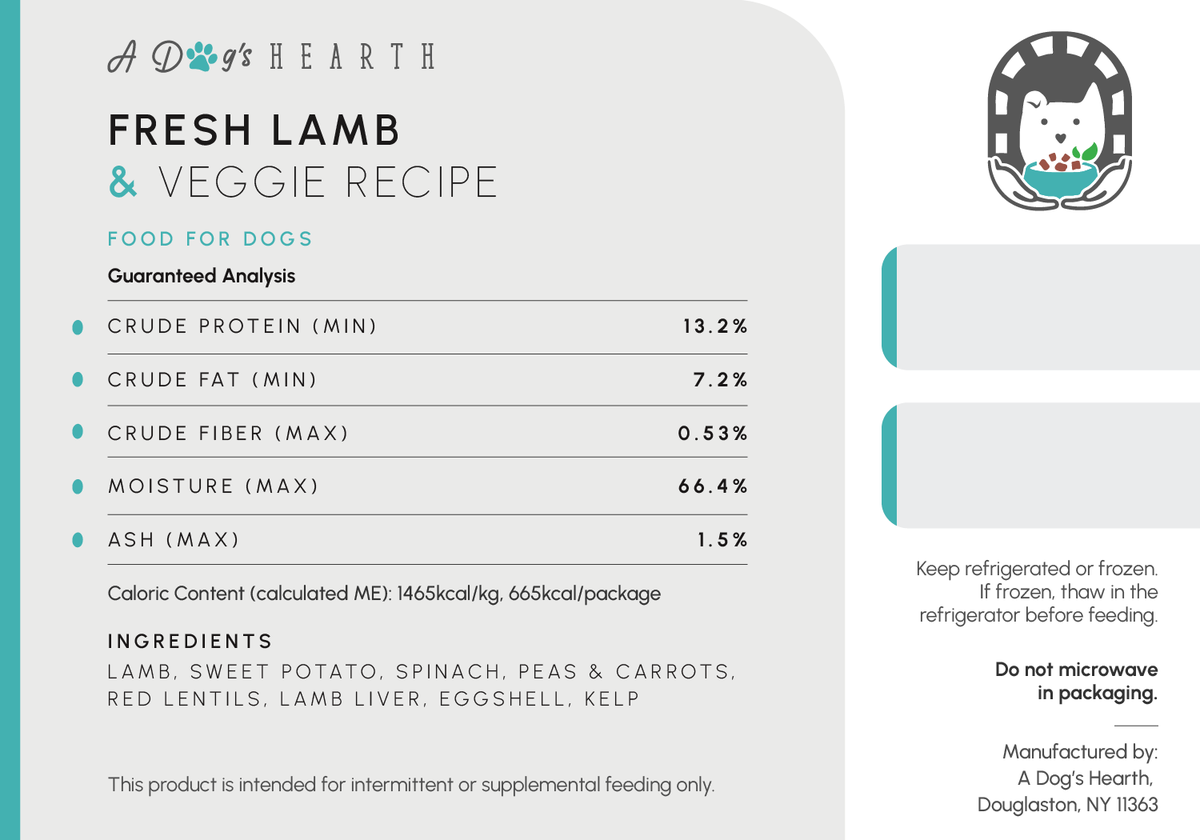 Lamb recipe guaranteed analysis label
